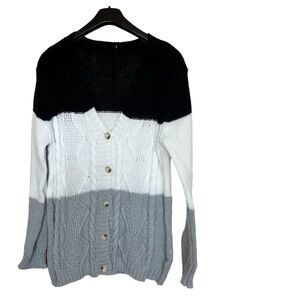 Oversized Color block Grey White Black Cardigan Sweater